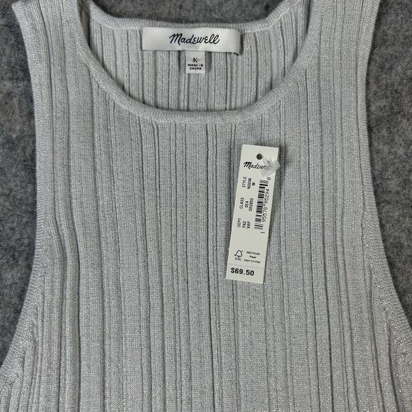 Madewell Shirt Womens Medium Lurex Phoebe Snowy Cutaway Tank Light Grey - Picture 8 of 8